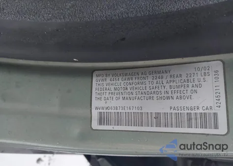 2003 Volkswagen Passat Gls z USA, uszkodzony, nr VIN WVWVD63B73E167103